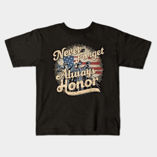 "Never Forget, Always Honor", Retro Design Kids T-Shirt